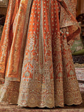 Classy Orange Embroidered Silk Bridal Lehenga Choli With Double Dupatta