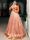 Classy Peach Zari Weaving  Silk Engagement Wear Gown