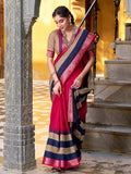 Classy Pink Zari Weaving Cotton Traditional Saree With Blouse