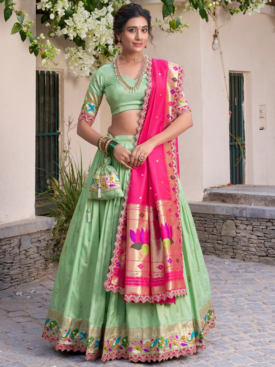 Classy Pista Green Zari Weaving Silk Festival Wear Lehenga Choli - Zeel Clothing