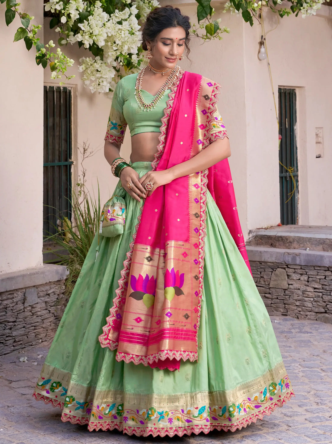 Classy Pista Green Zari Weaving Silk Festival Wear Lehenga Choli - Zeel Clothing