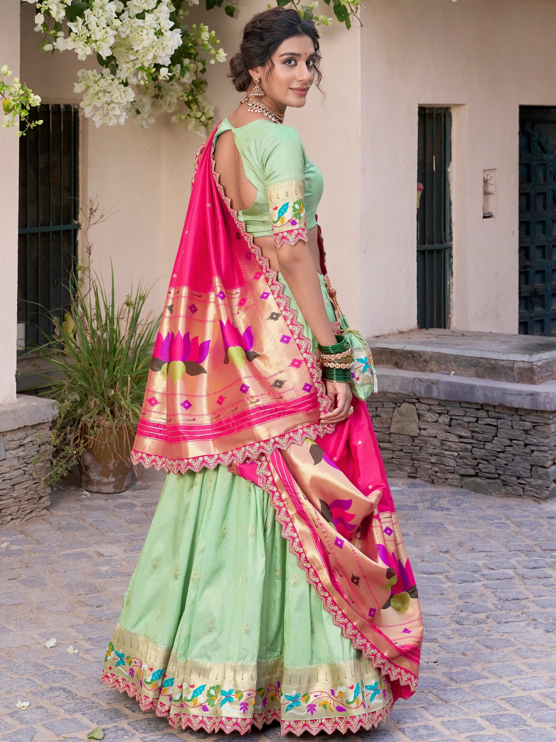 Classy Pista Green Zari Weaving Silk Festival Wear Lehenga Choli - Zeel Clothing