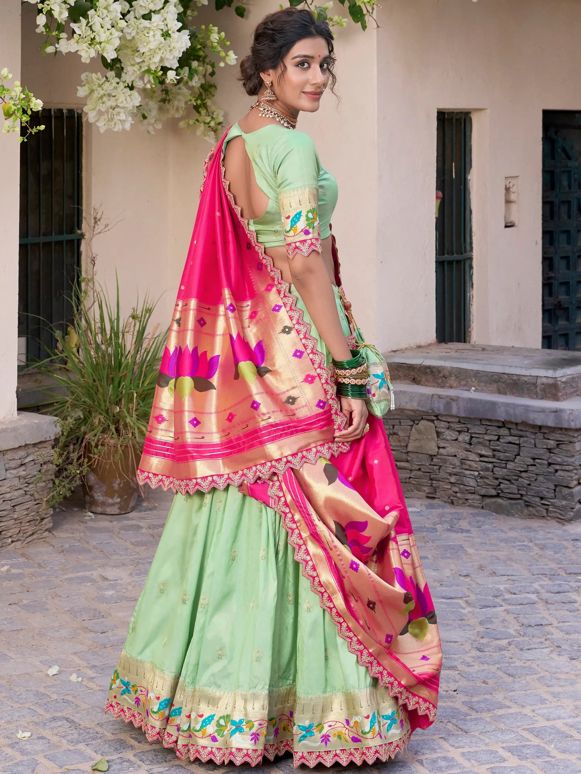 Classy Pista Green Zari Weaving Silk Festival Wear Lehenga Choli - Zeel Clothing