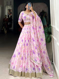Classy Purple Floral Printed Silk Evening Wear Lehenga Choli With Dupatta