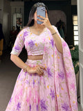 Classy Purple Floral Printed Silk Evening Wear Lehenga Choli With Dupatta