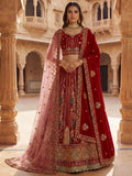 Classy Red Dori Embroidery Velvet Bridal Lehenga Choli With Double Dupatta