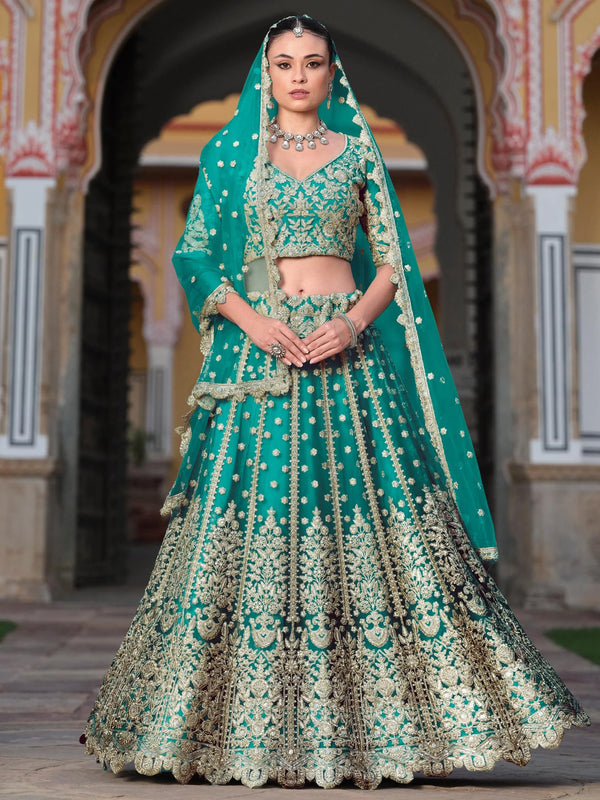 Classy Sea Green Sequins Embroidery Net Bridesmaid Lehenga Choli