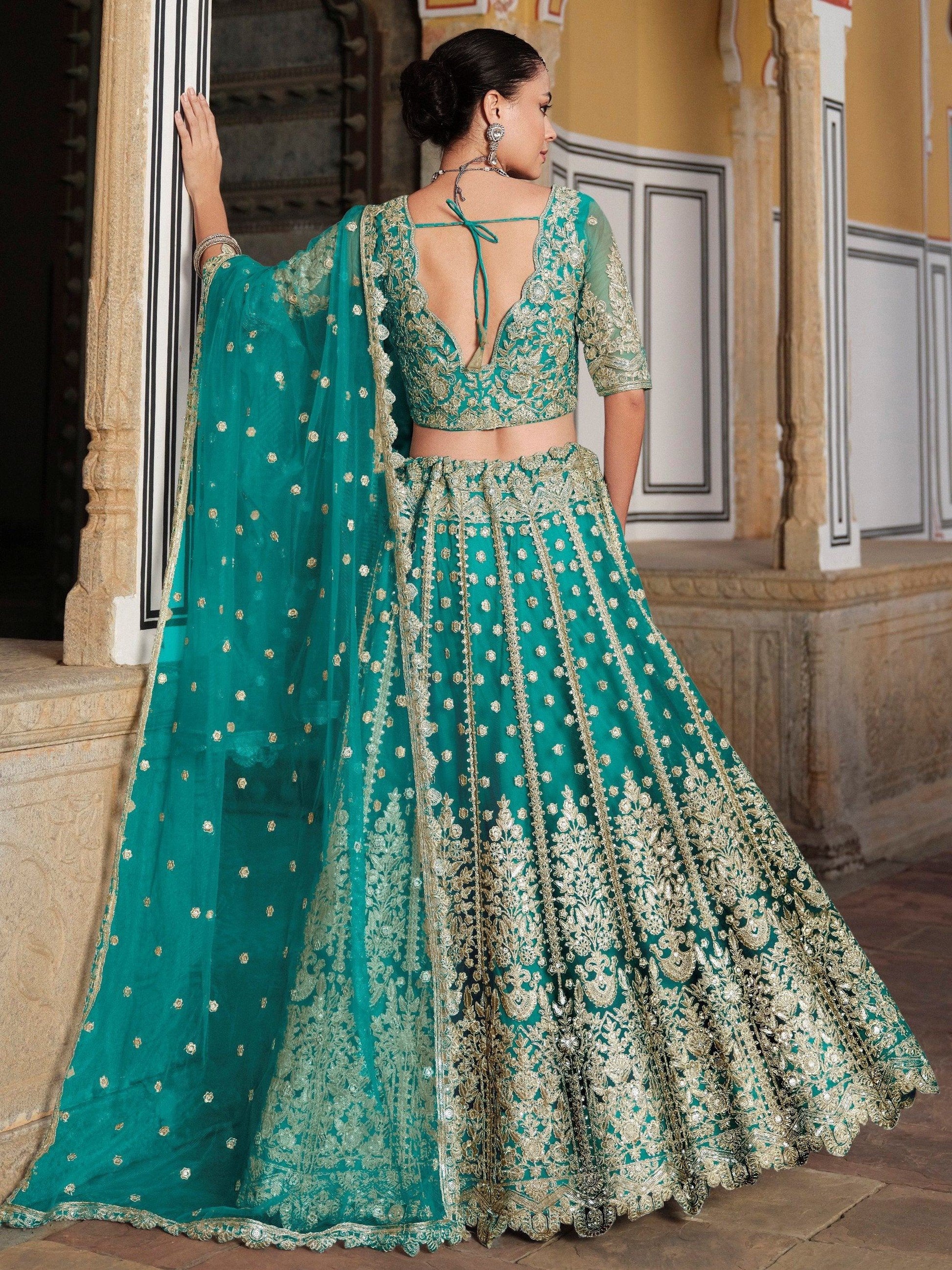 Classy Sea Green Sequins Embroidery Net Bridesmaid Lehenga Choli