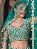 Classy Sea Green Sequins Embroidery Net Bridesmaid Lehenga Choli