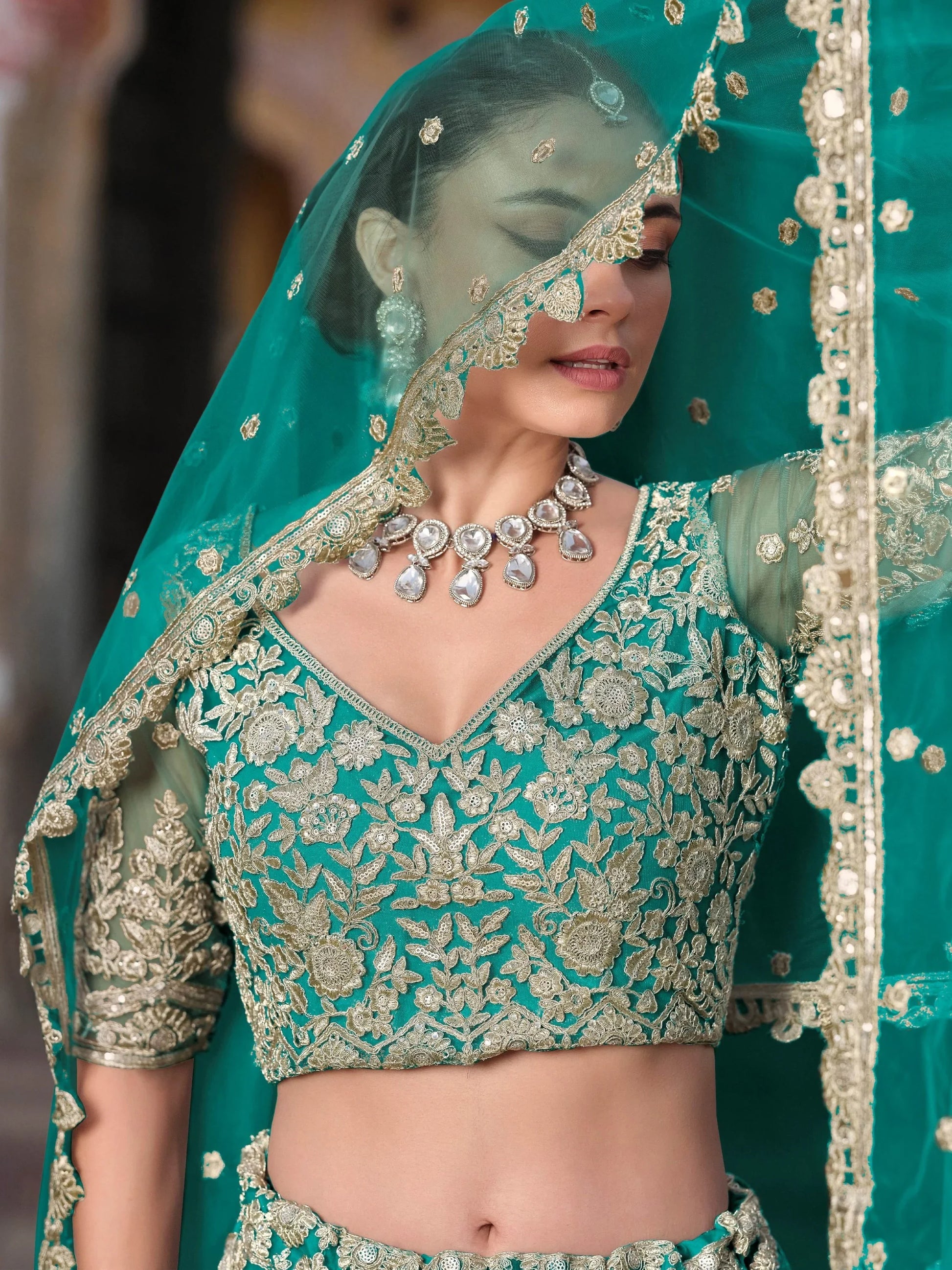 Classy Sea Green Sequins Embroidery Net Bridesmaid Lehenga Choli