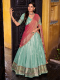 Classy Sky Blue Zari Weaving Silk Festive Wear Half Saree Lehenga