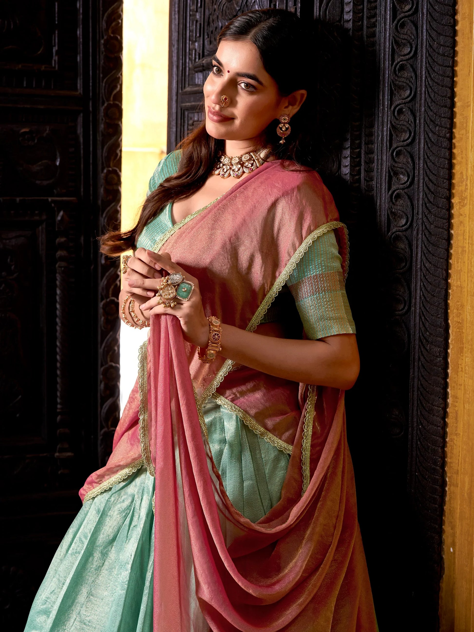 Classy Sky Blue Zari Weaving Silk Festive Wear Half Saree Lehenga