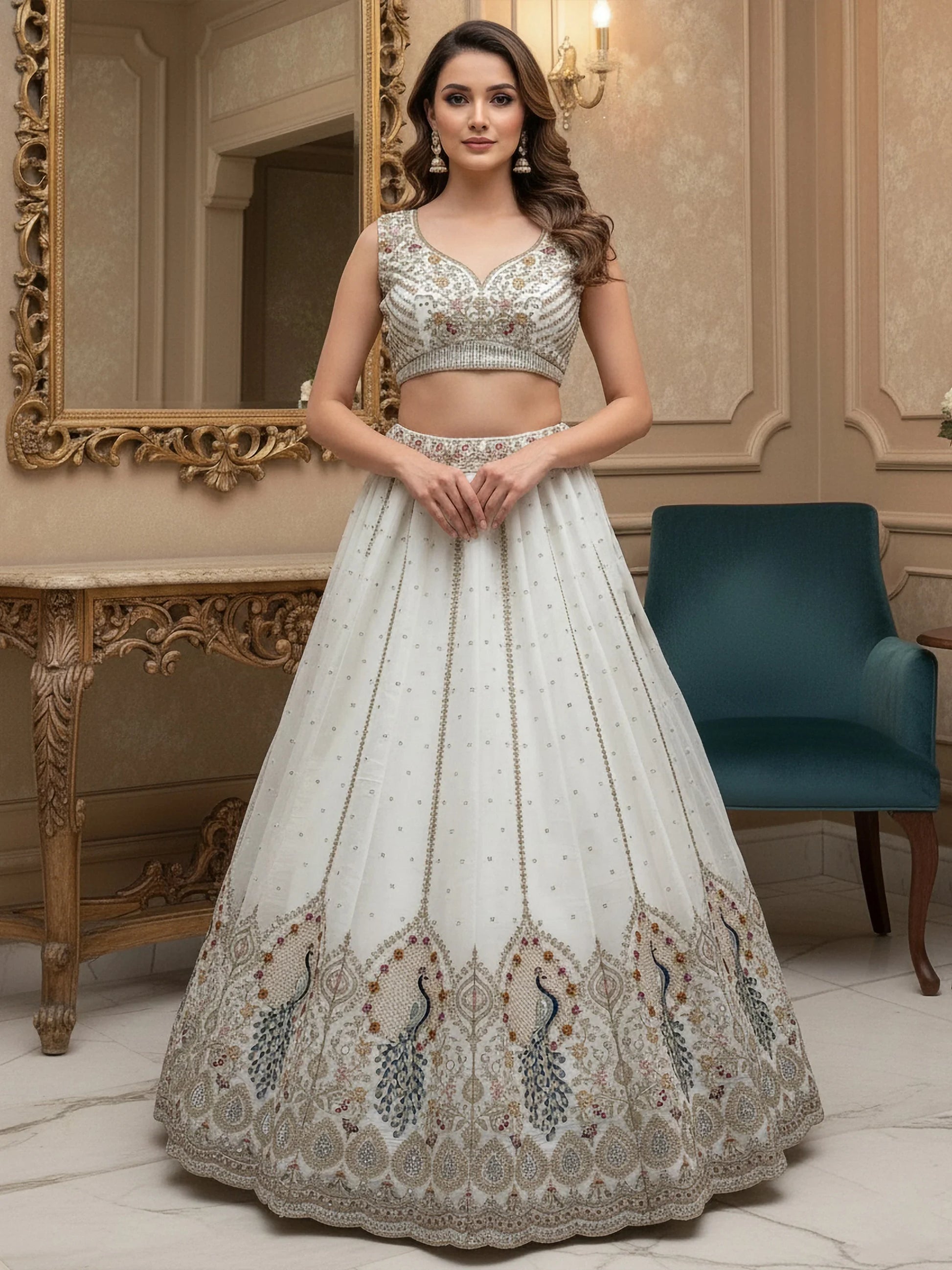 Classy White Dori Embroidery Silk Marriage Wear Lehenga With Blouse