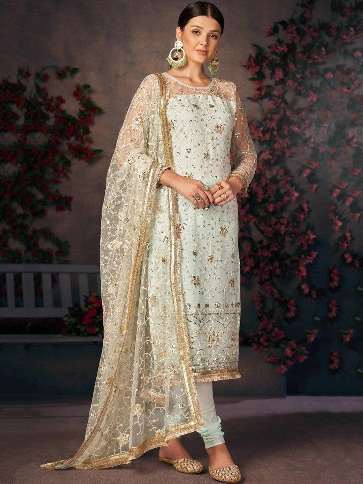 Comforting Light Sea Green Thread Embroidery Readymade  Salwaar Kameez