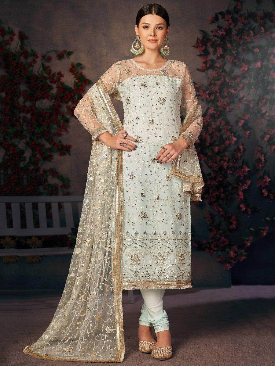 Comforting Light Sea Green Thread Embroidery Readymade Salwaar Kameez - Zeel Clothing