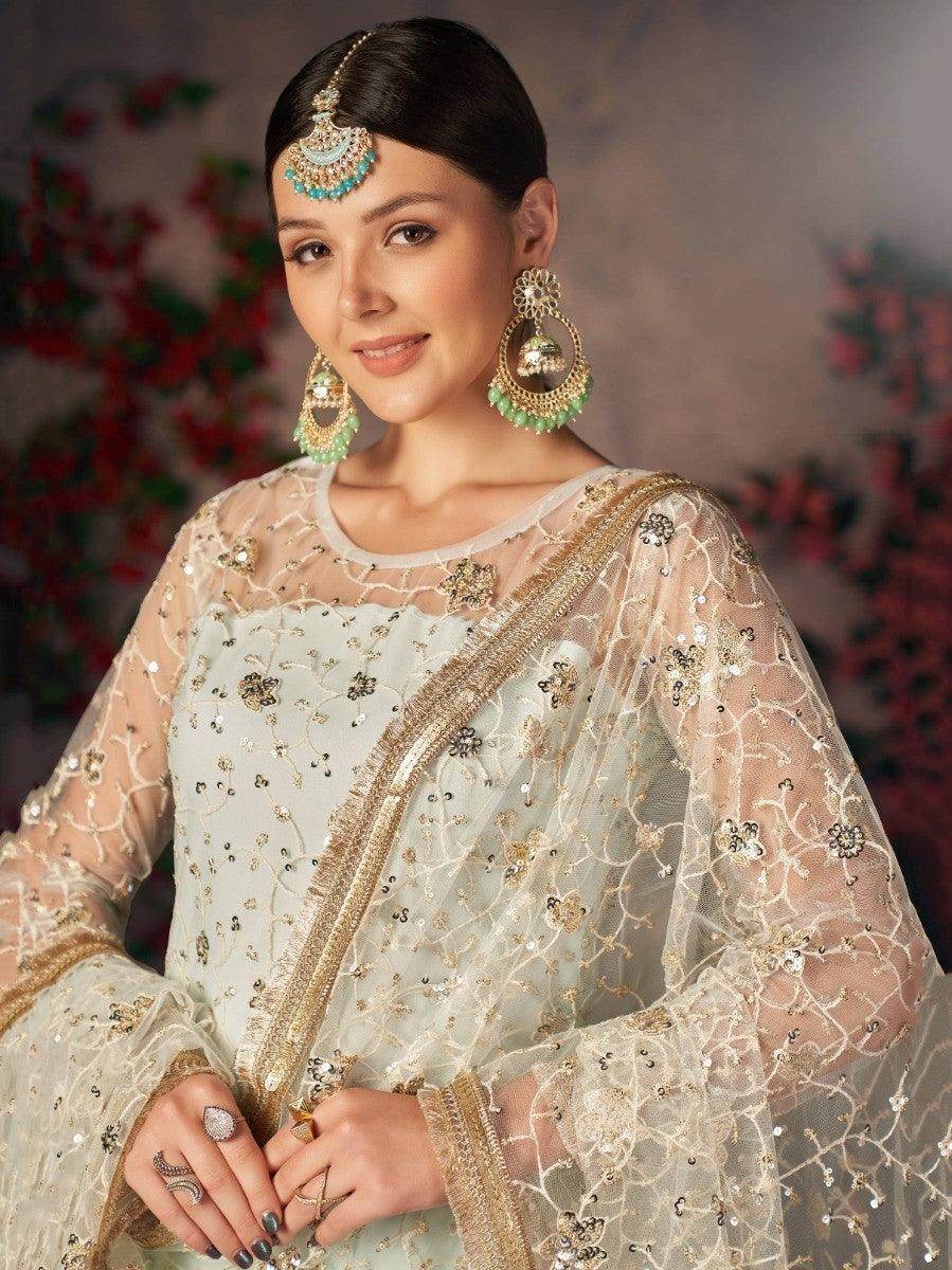 Comforting Light Sea Green Thread Embroidery Readymade Salwaar Kameez - Zeel Clothing