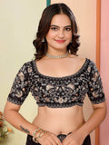 Contemporary Black Thread Embroidery Organza Evening Wear Saree - Zeel Clothing