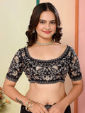 Contemporary Black Thread Embroidery Organza Evening Wear Saree - Zeel Clothing