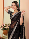 Contemporary Black Thread Embroidery Organza Evening Wear Saree - Zeel Clothing