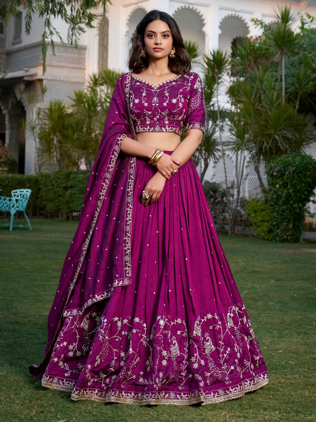 Contemporary Wine Sequins Vichitra Silk Wedding Wear Lehenga With Blouse - Zeel Clothing