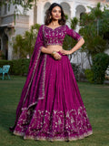 Contemporary Wine Sequins Vichitra Silk Wedding Wear Lehenga With Blouse - Zeel Clothing
