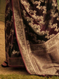 Conveying Dark Wine Zari Weaving Satin Wedding Wear Saree With Blouse - Zeel Clothing