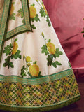 Cream-Green Floral Print Banglori Silk Wedding Wear Lehenga Choli - Zeel Clothing