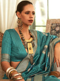 Cultivated Teal Blue Woven Silk Festival Wear Saree - Zeel Clothing