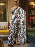 Cute Black & White Printed Satin Party Wear Saree With Blouse - Zeel Clothing