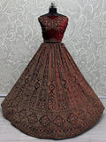 Cute Maroon Dori Work Velvet Bridal Lehenga Choli With Double Dupatta - Zeel Clothing