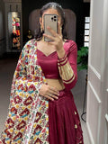 Cute Maroon Gaji Silk Wedding Lehenga Choli With Bandhani Dupatta - Zeel Clothing