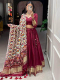 Cute Maroon Gaji Silk Wedding Lehenga Choli With Bandhani Dupatta - Zeel Clothing