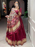 Cute Maroon Gaji Silk Wedding Lehenga Choli With Bandhani Dupatta - Zeel Clothing
