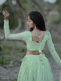 Cute Pastel Green Sequins Georgette Engagement Wear Lehenga Choli - Zeel Clothing