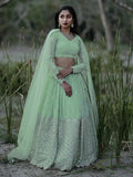 Cute Pastel Green Sequins Georgette Engagement Wear Lehenga Choli - Zeel Clothing