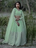 Cute Pastel Green Sequins Georgette Engagement Wear Lehenga Choli - Zeel Clothing