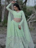 Cute Pastel Green Sequins Georgette Engagement Wear Lehenga Choli - Zeel Clothing