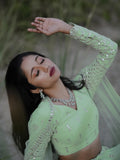 Cute Pastel Green Sequins Georgette Engagement Wear Lehenga Choli - Zeel Clothing