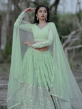 Cute Pastel Green Sequins Georgette Engagement Wear Lehenga Choli - Zeel Clothing