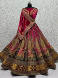 Cute Rani Pink Velvet Bridal Lehenga Choli With Double Dupatta - Zeel Clothing