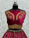 Cute Rani Pink Velvet Bridal Lehenga Choli With Double Dupatta - Zeel Clothing