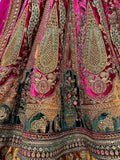 Cute Rani Pink Velvet Bridal Lehenga Choli With Double Dupatta - Zeel Clothing
