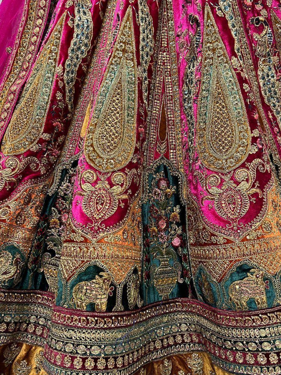 Cute Rani Pink Velvet Bridal Lehenga Choli With Double Dupatta - Zeel Clothing