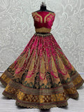 Cute Rani Pink Velvet Bridal Lehenga Choli With Double Dupatta - Zeel Clothing