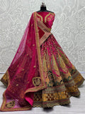 Cute Rani Pink Velvet Bridal Lehenga Choli With Double Dupatta - Zeel Clothing