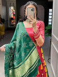 Cute Red Gaji Silk Traditional Lehenga Choli With Bandhani Dupatta - Zeel Clothing