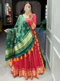 Cute Red Gaji Silk Traditional Lehenga Choli With Bandhani Dupatta - Zeel Clothing