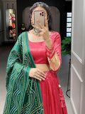 Cute Red Gaji Silk Traditional Lehenga Choli With Bandhani Dupatta - Zeel Clothing