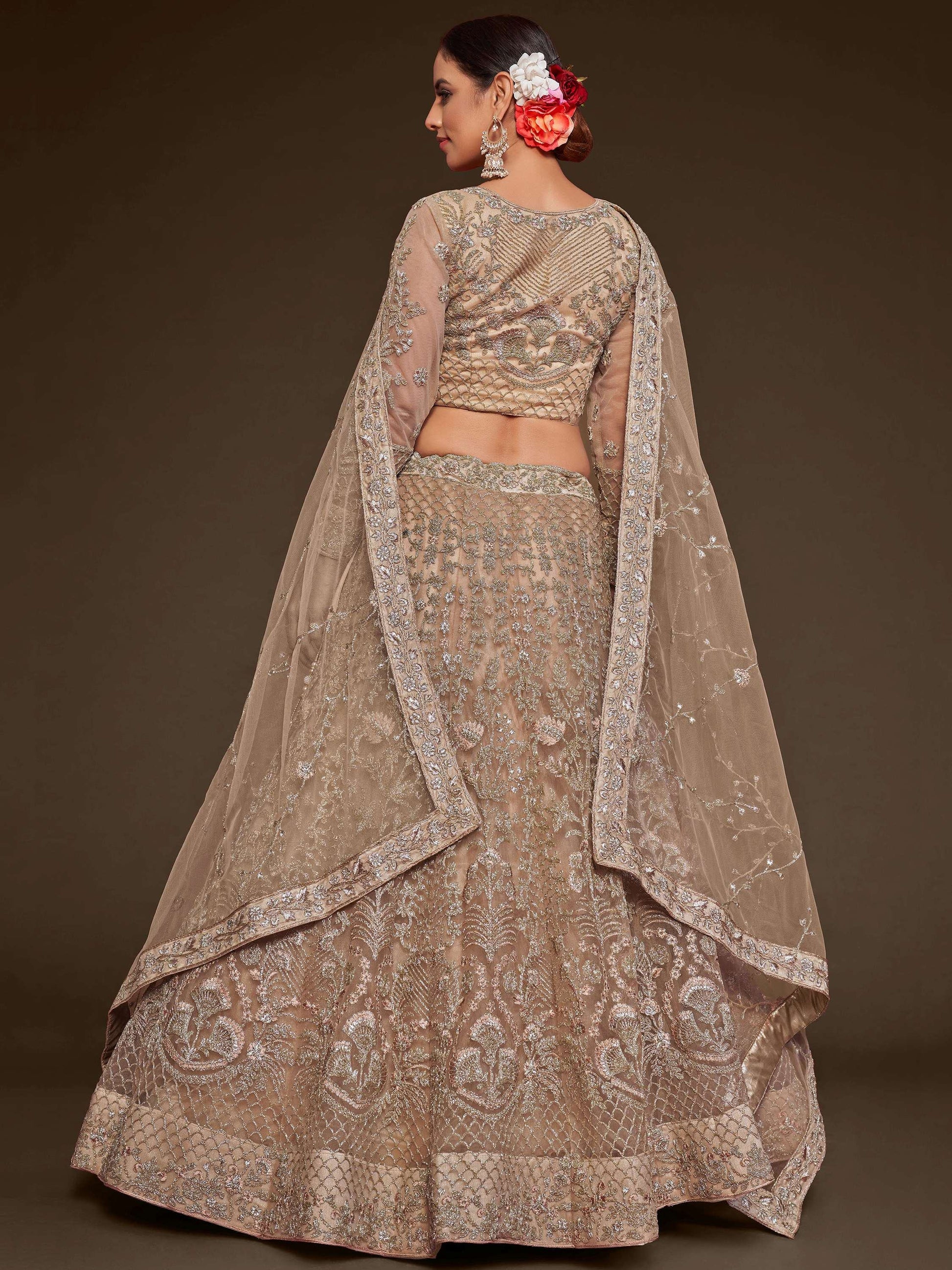 Cute Royal Beige Embroidered Soft Net Engagement Wear Lehenga Choli - Zeel Clothing