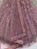 Excellent Mauve Zari Embroidery Net Reception Lehenga Choli With Dupatta